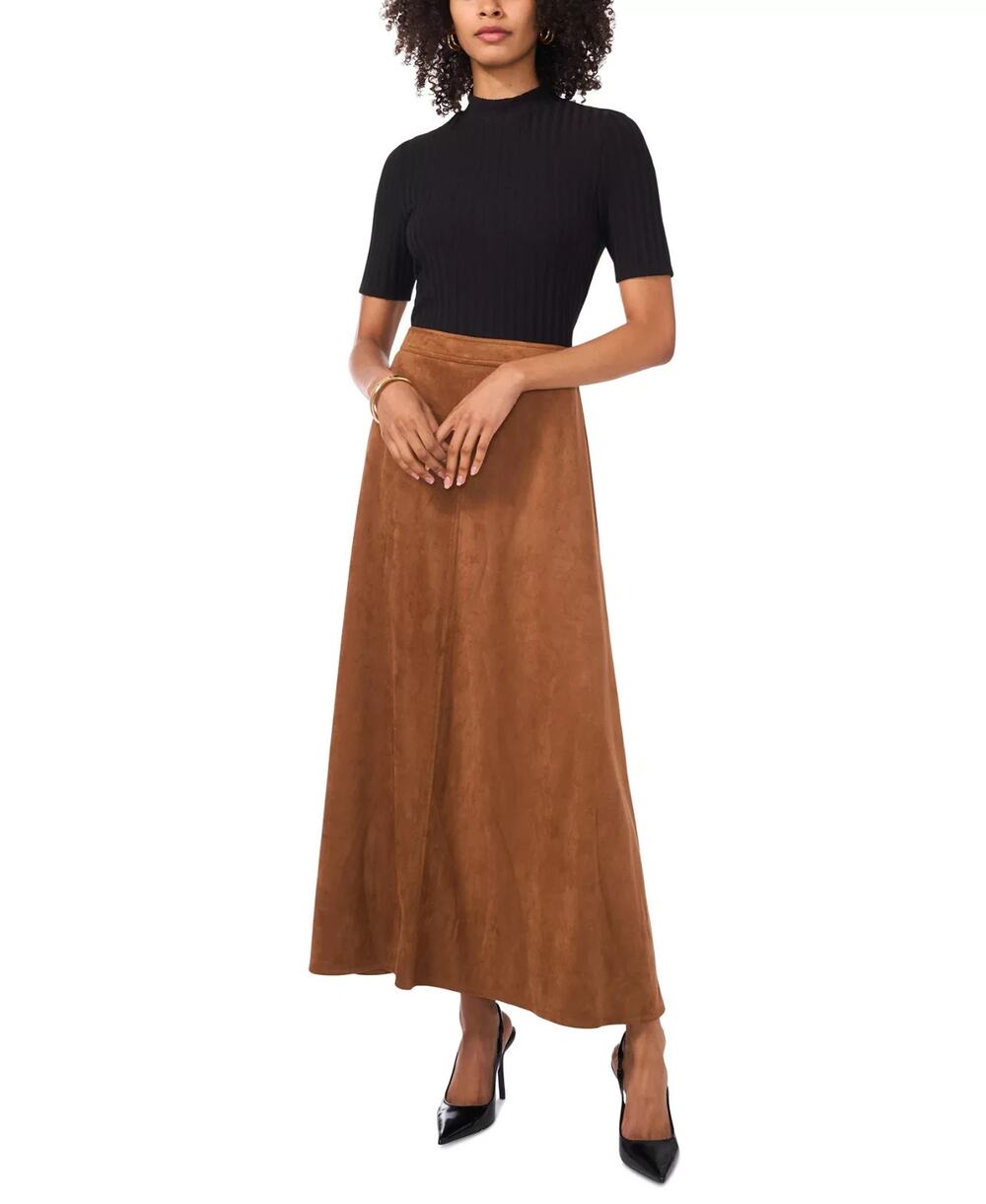 Vince Camuto Women's Faux-Suede A-Line Maxi Skirt Camel Size M 3973